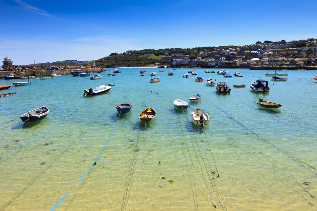 St.Ives harbor on a bright sunny summer day